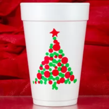 Christmas Cups Styrofoam 16oz Pre-printed | (Christmas Tree Dots (Red/Green Print) | FCC168