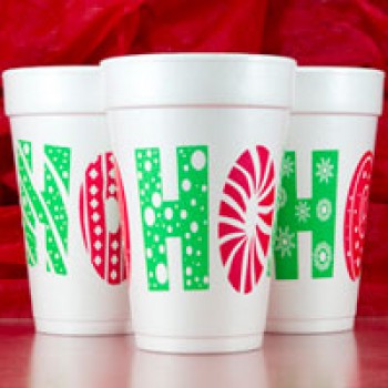 Christmas Cups Styrofoam 16oz Pre-printed | New HO HO (Red/Green Print) | FCC170