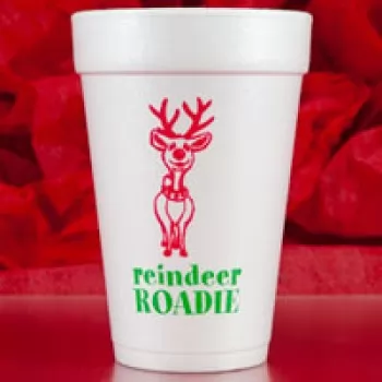 Christmas Cups Styrofoam 16oz Pre-printed | Reindeer Roadie (Red/Green Print) | FCC133