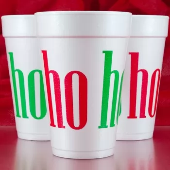 Christmas Cups Styrofoam 16oz Pre-printed | Big HO HO (Red/Green Ink) | FCC121