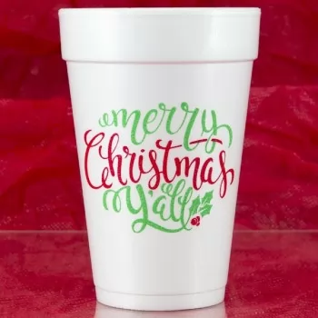 Christmas Cups Styrofoam 16oz Pre-printed | Merry Christmas Y'all (Red/Green Ink) | FCC181