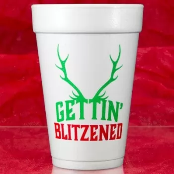Christmas Cups Styrofoam 16oz Pre-printed | Blitzened (BlackRed/Green Ink) | FCC182