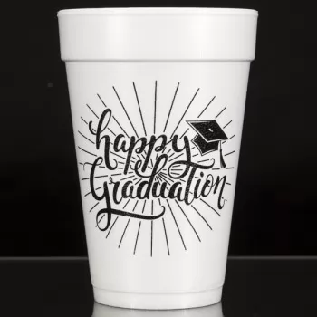 Graduation styrofoam cups {Happy} | 16oz foam pre-printed | Cup of Arms | FCG005