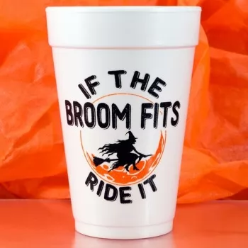 Halloween Cups Styrofoam 16oz Pre-printed | Broom (Black/Orange Ink) | FCH29