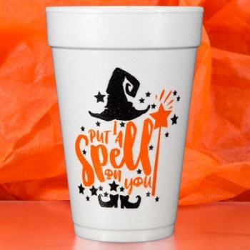 Halloween Cups Styrofoam 16oz Pre-printed | Spell (Black/Orange Ink) | FCH32