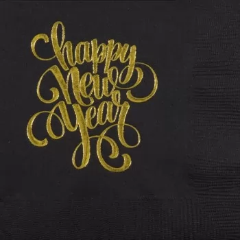 New Year’s Beverage Napkins | Happy New Year | Black napkin Gold Print | GBC56