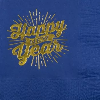 New Year’s Beverage Napkins | Happy Banner | Blue napkin Gold Print | GBC57