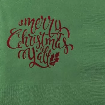 Christmas Beverage Napkins | Merry Christmas Y'all | Green napkin/Red Print | GBC60