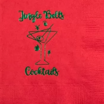Christmas Beverage Napkins | Jingle | Red napkin Green Print | GBH162