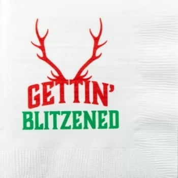 Christmas napkins pre-printed | Blitzened | White nap (red/green ink) | GBC64