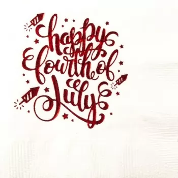 July 4th Beverage Napkins | Happy 4th | White napkin Red Print | GBID001