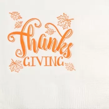Thanksgiving / Fall Beverage Napkins | Thanks | White napkin Orange Print | GBT009