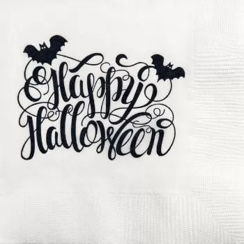 Halloween Beverage Napkins | Happy Halloween | White napkin/Black print | GBH123