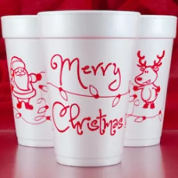 Christmas Cups Styrofoam 16oz Pre-printed | Merry Christmas Wrap (Red Print) | FCC145