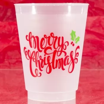 Christmas Cups Frost Flex 16oz Pre-printed | HOLLY (Red/Green Ink) | PCFC006