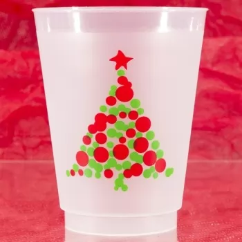 Christmas Cups Frost Flex 16oz Pre-printed | CHRISTMAS TREE DOTS (Red/Green Ink) | PCFC007